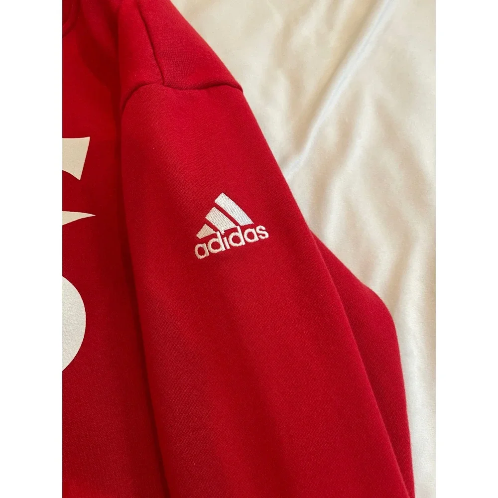 Adidas Mens XL Red Crewneck Sweatshirt Graphic Logo Pullover Fleece XL